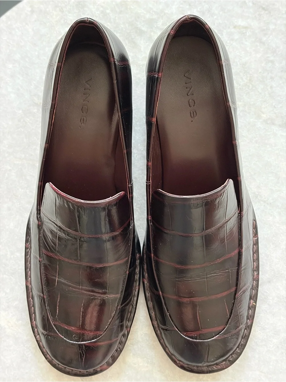Vince Millie Heeled Leather Loafer - Croc-Embossed - 6.5M